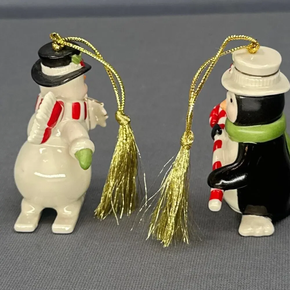 Lenox Very Merry Porcelain Ornament Set of 2 Snowman Penguin Holiday Christmas